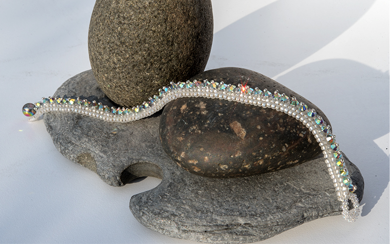 Crystal Beaded bracelet on a stone