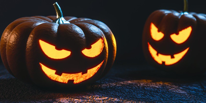 Carved gaces of pumpkins