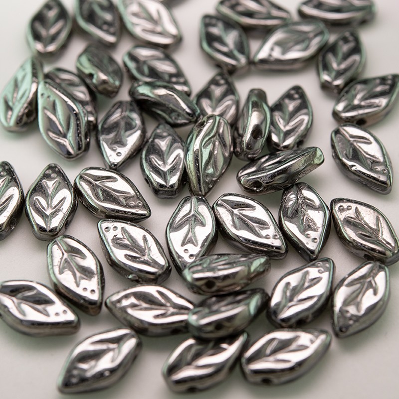 Chrome metallic (full coated) wavy leaf 10x6mm glass bead. • Boundless ...