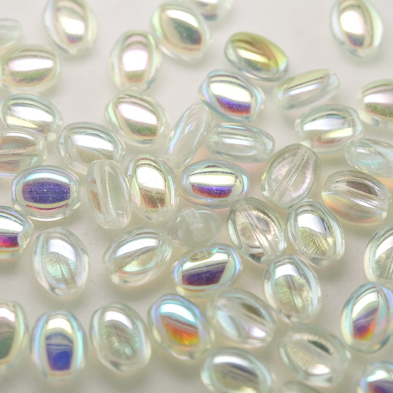 Clear Rainbow Beetle 7x9mm Pressed Czech Glass Bead • Boundless Beads