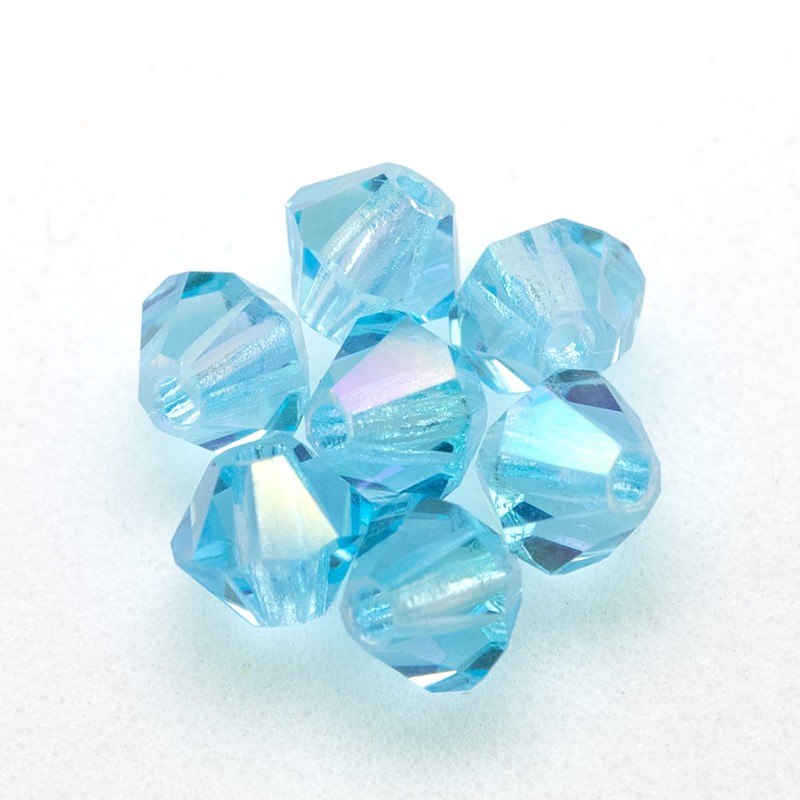 thumbnail interactive-video image 1 of 98 Pieces 4mm Aqua Blue Crystal Glass Bicone Beads – Spacer Beads 1 of 6