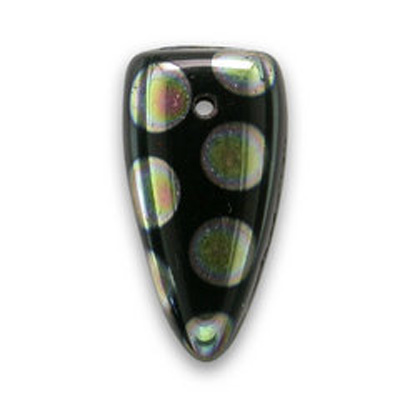 Jet Black Sharks Teeth with round Peacock spots 8x15mm glass drop bead