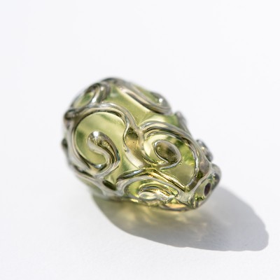 15x10mm Green/Yellow Czech Glass Lampwork Bead Drop