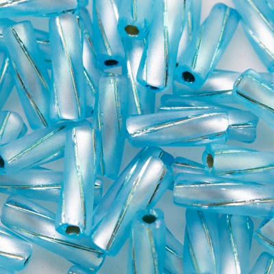 50 Gms 10x3.5mm Preciosa Czech glass bugle bead Aquamarine silver lined matt with a shiny spiral stripe