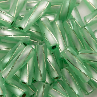 50 Gms 10x3.5mm Preciosa Czech glass bugle bead Fresh green silver lined matt with a shiny spiral stripe