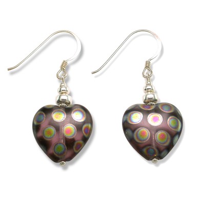 Amethyst Peacock Heart Bead Earrings