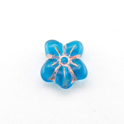 Aqua Matt Flower 14/12mm Pressed Czech Glass Bead
