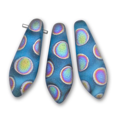 Aqua Matt with Peacock pattern 5x16mm dagger bead