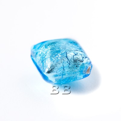 Aquamarine 12x12mm Diamond Cushion Silver Foil Czech glass Lampwork Bead
