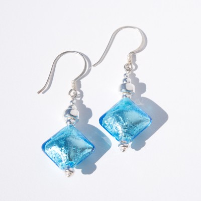 Aquamarine Artisan glass bead  Earrings