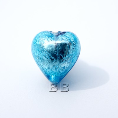 Aquamarine Heart 12mm Silver Foil Czech glass Lampwork Bead