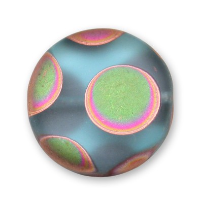 Aquamarine Matt Peacock Disc 17mm Pressed Czech Glass Bead