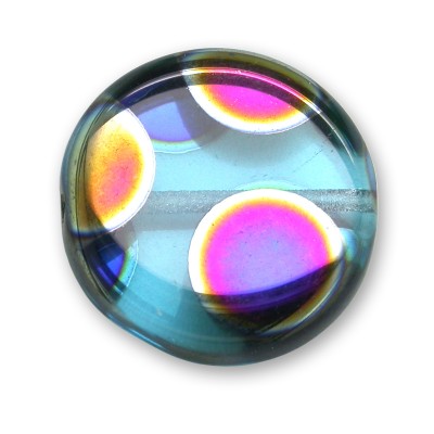 Aquamarine Peacock Disc 17mm Pressed Czech Glass Bead