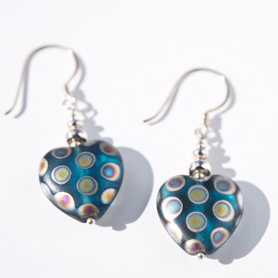 Aquamarine Peacock Heart Bead Earrings