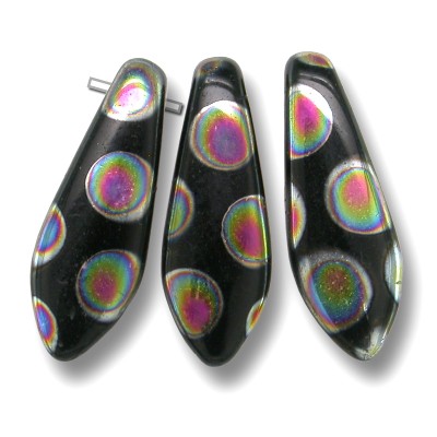 Black glass dagger bead Peacock multicoloured spotted 5x16mm - Retail system