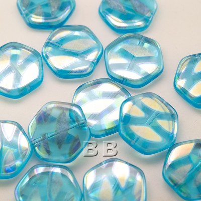 Blue Pearl Hexagon 17mm Pressed Czech Glass Bead - Retail system