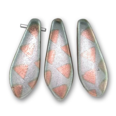 Brushed Silver glass dagger bead Peacock spotted copper triangle 5x16mm