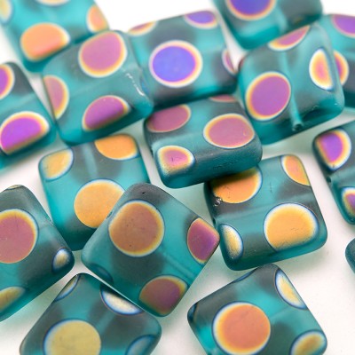 Ceramic Peacock Matt 15x15mm Square Glass Bead  - Retail system