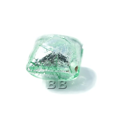 Chrysolite 12x12mm Diamond Cushion Silver Foil Czech glass Lampwork Bead