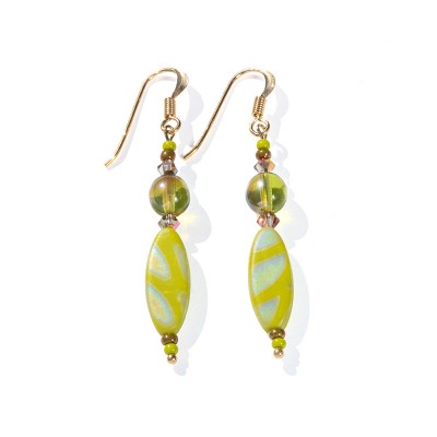 Citronelle Czech glass Oval Bead Earrings - Sterling Silver (gold finish) components.