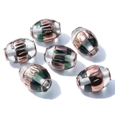 Clear 14x10mm Olive, Hammered Bronze Czech Glass Lampwork Bead