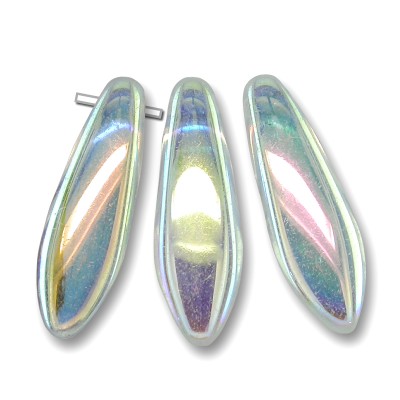 Clear glass with thick lutrous Crystal AB or Rainbow metallic 5x16mm glass dagger bead - Retail system
