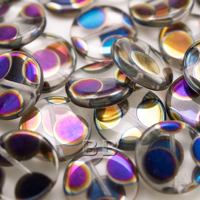 Clear Spot Peacock Disc 17mm Pressed Glass Bead - Retail system