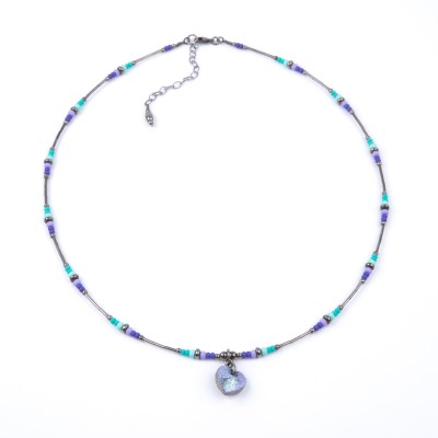 Cosmos Heart Pendant Necklace -  Sterling Silver (black finish) components.