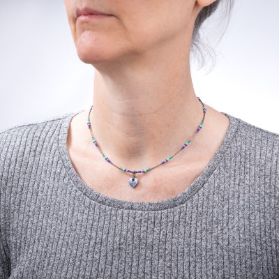 Cosmos Heart Pendant Necklace -  Sterling Silver (black finish) components.