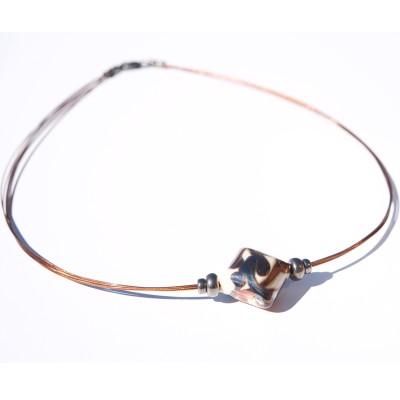 Cream & Copper Artisan glass bead Necklace