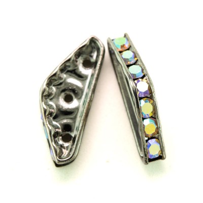 Crystal AB 22x8mm Black Finish Czech Rhinestone Ronedelle Spacer bead with three holes.