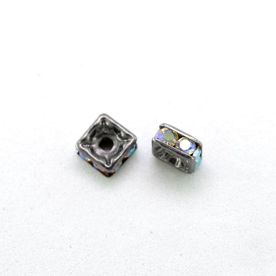 Crystal AB 4.0mm Black Finish Czech Rhinestone Squaredelle