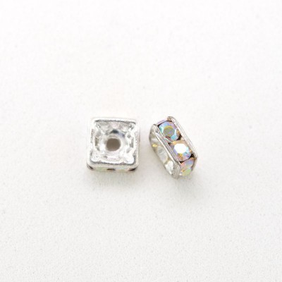 Crystal AB 4.0mm Silver Finish Czech Rhinestone Squaredelle