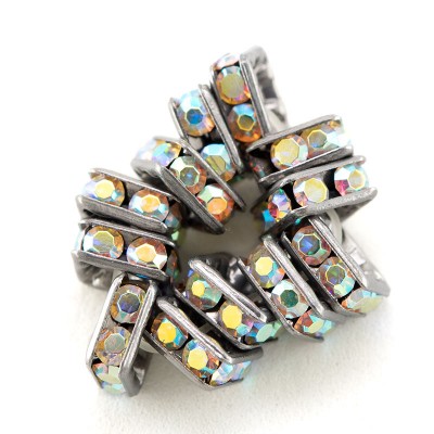 Crystal AB 6.0mm Black Finish Czech Rhinestone Squaredelle