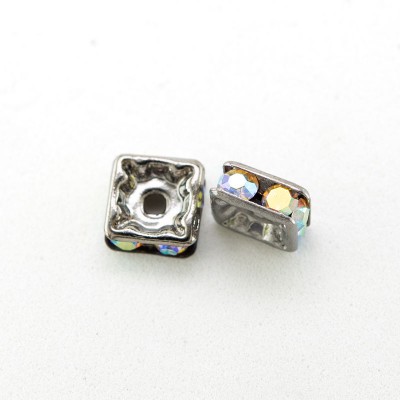 Crystal AB 6.0mm Black Finish Czech Rhinestone Squaredelle