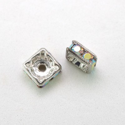 Crystal AB 6.0mm Silver Finish Czech Rhinestone Squaredelle