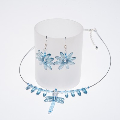 Crystal Blue Dragonfly Pendant Seed Bead Colorway