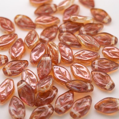Dark Apricot wavy leaf 10x6mm glass bead.