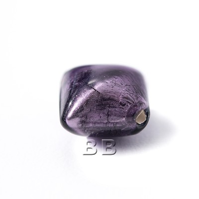 Dark Tanzanite 12x12mm Diamond Cushion Silver foil Czech glass Lampwork Bead