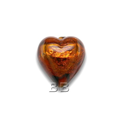 Dk.Topaz Heart 12mm Silver Foil Czech Glass Lampwork Bead