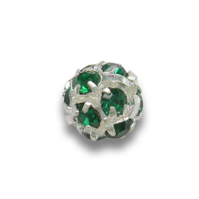 Emerald 6.0mm Silver Plated Czech Crystal Rhinestone Ball