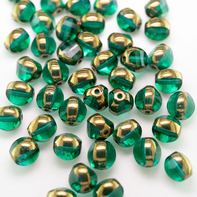 Emerald 8mm Tricon Cut, Golden Finished Fire Polished Glass Bead