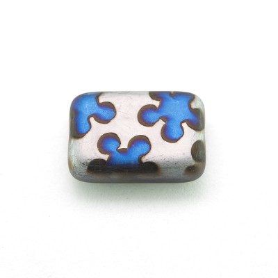 Forget Me Not Peacock Rectangular 12x8mm Pressed Czech Glass Bead