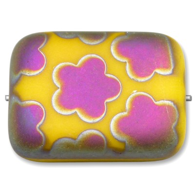 Freesia  Peacock Matt Oblong 15x19mm Pressed Czech Glass Bead