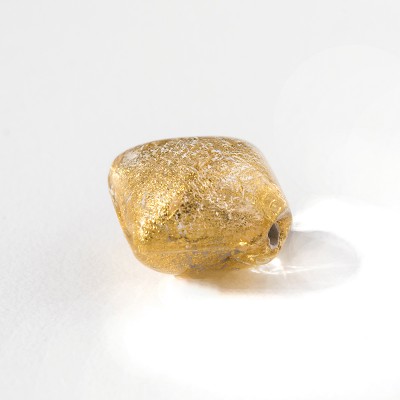 Gold 12x12mm Diamond Cushion Gold Foil Czech Glass Lampwork Bead