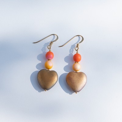 Golden Heart Bead Earrings – Sterling Silver (gold finish) components.