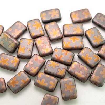 Goldfinger Peacock Rectangular 12x8mm Pressed Czech Glass Bead