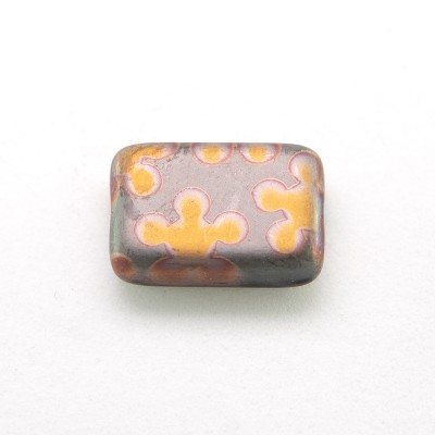 Goldfinger Peacock Rectangular 12x8mm Pressed Czech Glass Bead