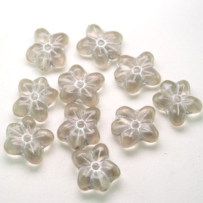 Grey Matt Flower, with silver detailing, 14/12mm Pressed Czech Glass Bead