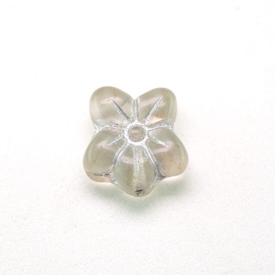 Grey Matt Flower, with silver detailing, 14/12mm Pressed Czech Glass Bead
